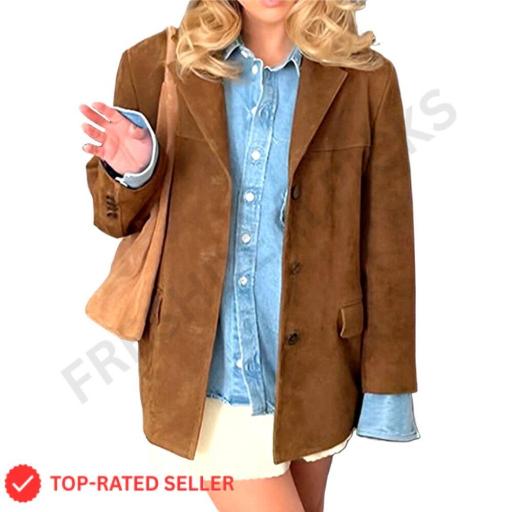 Oversized Faux Leather Blazer Jacket Long Sleeve Mid Thigh Length Trench Coat